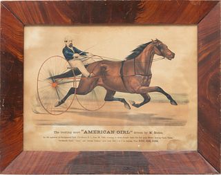 Currier & Ives (Publishers) (American) Lithograph With Hand Color On Paper, 1870, Trotting Mare "American Girl", H 10.5" W 14"