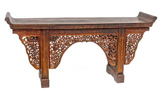 Chinese Red Lacquered & Giltwood Altar Table, Ca. 18th C., H 37.5" W 81" Depth 20"