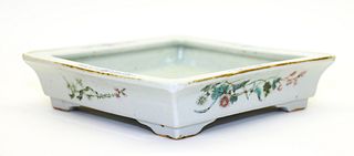 Chinese Painted Porcelain Planter, H 2" W 7" L 7"