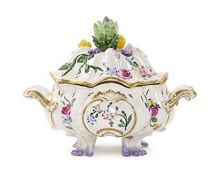 A French Faience Lidded Tureen, Veuve Perrin, Width over handles 13 1/4 inches.