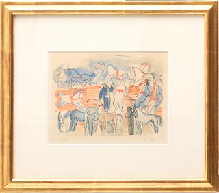 After Raoul Dufy (French, 1877-1953) By Henri Renaud Engraving In Colors On Paper, At The Track