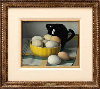 Jacques Blanchard (French, 1912-1992) Oil On Masonite, H 8", W 10", Still Life With Eggs