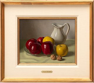 Jacques Blanchard (French, 1912-1992) Oil On Artist Board, H 8", W 10", Still Life With Apples