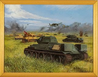 David Pentland (English B. 1959) Oil On Canvas, 1999, "Clash Of Steel, Prokhorovka, Kursk, 12th July 1943", H 30" W 40"