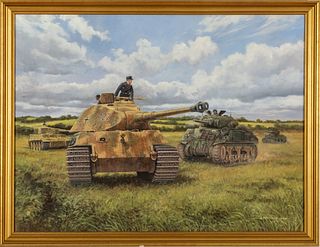 David Pentland (English B. 1959) Oil On Canvas, 2000, "Prepare To Ram, Operation Goodwood, Normandy, 18th July 1944", H 30" W 40"