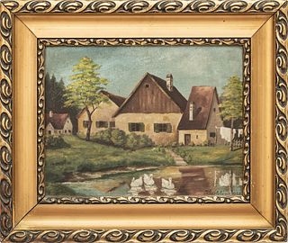 Kosztolanyi, Oil On Canvas, Ca. 1932, Hungarian Village Landscape, H 8.5" W 11.5"