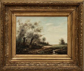 Oil On Beveled Panel, Signed K. Anderson 20th C., Bucolic Landscape With Brook, H 12" W 16"