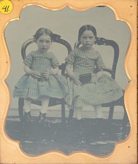 1/6 Plate Daguerreotype, Ca. 1840, Portrait Of Two Children, H 3.75" W 3.25" Depth 0.75"