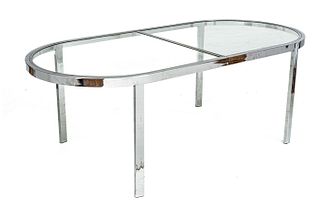 Attributed to Milo Baughman (American) 'Race Track' Chrome And Glass Top Table, Ca. 1970, H 28" W 38" L 80"