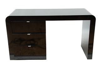 Art Deco Style Black Lacquer & Chromed Steel Desk, H 29" L 48" Depth 20.25"