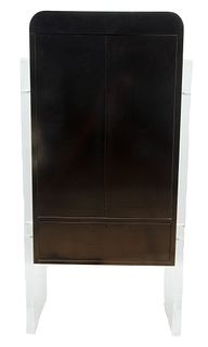Art Deco Style Black Lacquer & Acrylic Cabinet, H 62" L 31" Depth 20"