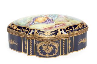 Sevres (French) Porcelain Jewelry Box, Cobalt Blue H 5" W 8.5" L 12"
