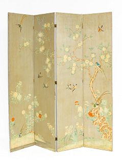 Robert Harrison Crowder (American, 1911-2010) Japanese Influence Four Panel Hand Painted Screen H 84" W 76"