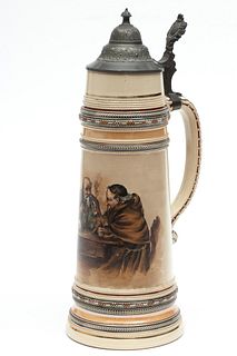 German Porcelain And Pewter Beer Stein, 20th C., H 15.5" Dia. 5.75"