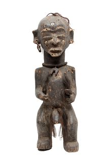 African Carved Wood Standing Figure, Male Nude Ca. 19th.c., H 36"