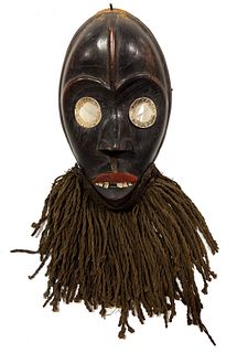 Dan Peoples, Cote D'ivoire Or Liberia, Carved Wood And Braided Fiber Mask (Gunye Ge) H 13", W 5.5"