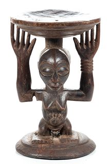 Luba Peoples, (Democratic Republic Of Congo,) Carved Wood Prestige Stool (Kipona), Early To Mid 20th C., H 13.5" Depth 9"