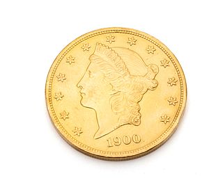 1900 S U.S. $20 Liberty Head Double Eagle Gold Coin, Dia. 1.25" 33g