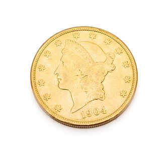 1904-S U.S. $20 Liberty Head Double Eagle Gold Coin, Dia. 1.25" 33g