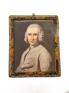 French Watercolor On Paper Portrait Miniature Of A Gentleman Ca. 1800, H 3.2" W 2.5"