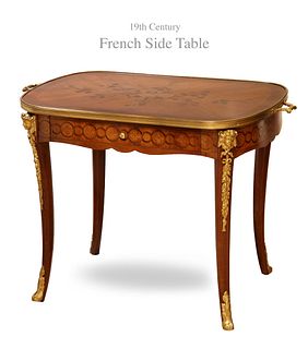19th C. French Inlaid Figural Bronze Mounted Side Table