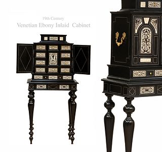 19th C. Italian Venetian Ebony Inlaid Commode Cabinet