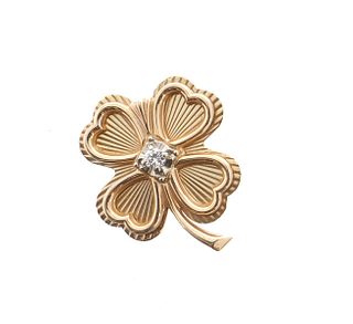 14K Lucky Four Leaf Clover Diamond Pin