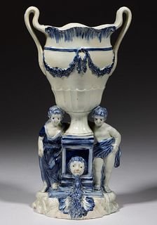 BRITISH PEARLWARE BLUE HAND-PAINTED CERAMIC SPILL VASE