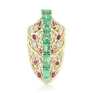 Cartier Vintage Emerald Ruby and Diamond Clip