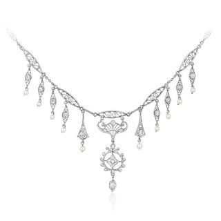 Edwardian Diamond Pearl Necklace