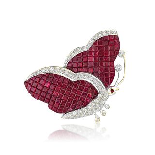 Invisibly-Set Ruby Butterfly Brooch