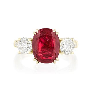 4.03-Carat Burmese Unheated Ruby and Diamond Ring, GRS Certified