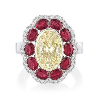 Colored Diamond and Ruby Ring