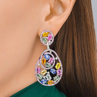 Multi Color Sapphire and Diamond Earrings