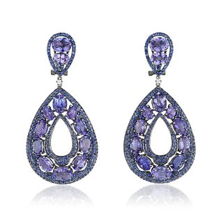 Tanzanite Sapphire and Diamond Drop Earrings