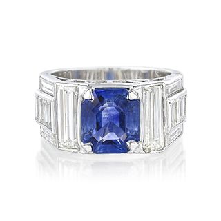 Art Deco Kashmir 2.83-ct Sapphire and Diamond Ring, AGL Certified
