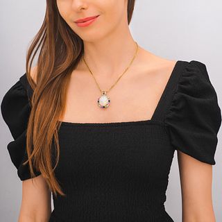 Fine Opal Sapphire and Diamond Pendant Necklace