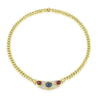 Sapphire Ruby and Diamond Collar Necklace