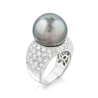 Very Fine Tahitian Pearl and Diamond Ring
