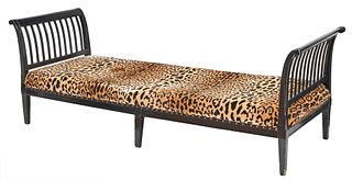 Directoire Style Black Painted and Leopard Print Upholstered Lit de Repos