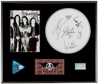 Aerosmith Autographed Concert Memorabilia Display.