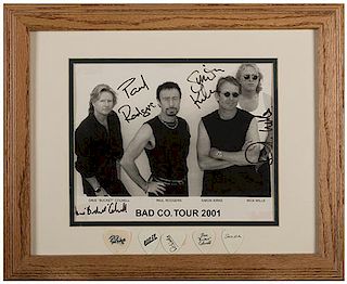 Three Rock-Band Photographs in Matching Frames, Two Signed.