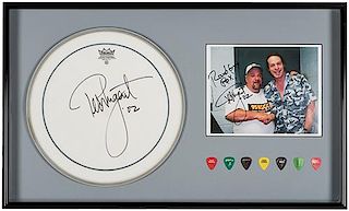 Ted Nugent Autographed Drum Head, Photograph, and LP, Plus Other Memorabilia.