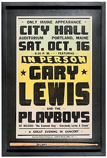 Gary Lewis and the Playboys Window Card Framed with Autographed Drumstick.
