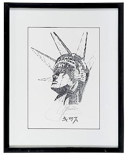 Kiss Gene Simmons Statue of Liberty Signed Lithograph.