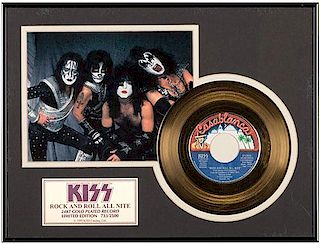 Kiss "Rock and Roll All Nite" 24kt Gold-Plated 45rpm Record.