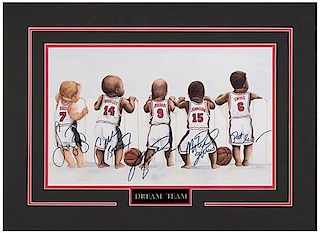 Dream Team 1994 USA Basketball Signed Caricature Illustration.