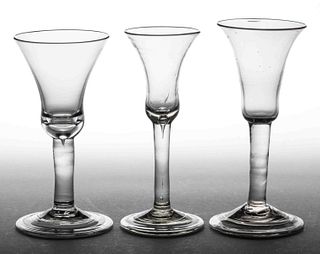 FREE-BLOWN THISTLE-FORM STRAIGHT-STEM GLASS WINES, LOT OF THREE
