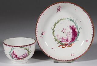 GERMAN HOCHST PORCELAIN HAND-PAINTED CUP AND SAUCER SET
