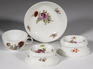AUSTRIAN ROYAL VIENNA PORCELAIN FLORAL MOTIF TEA AND TABLE ARTICLES, LOT OF THREE